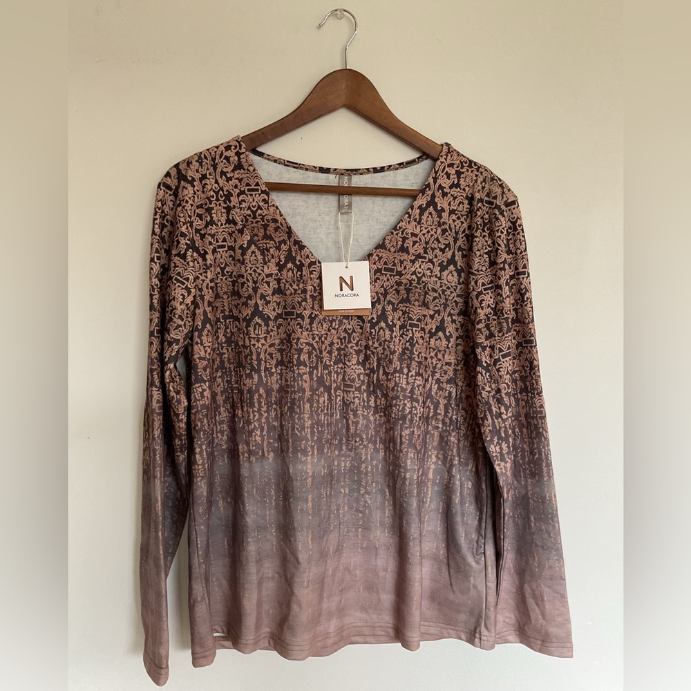 Brown and Tan Long Sleeve Blouse with Ombre Effect